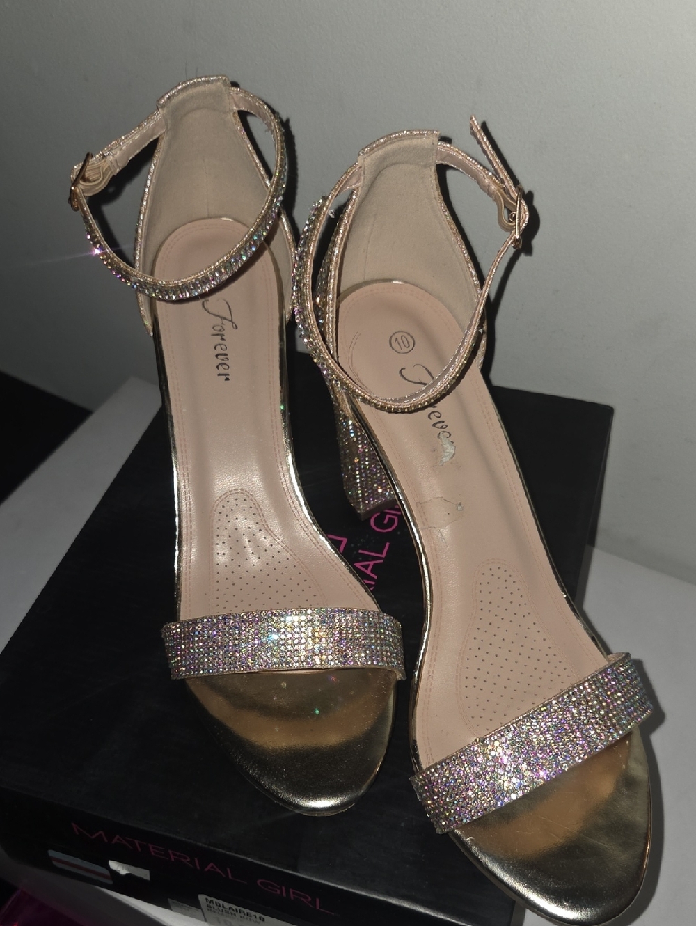 Makeup Forever Gold Glitter Ankle-Strap Block Heels